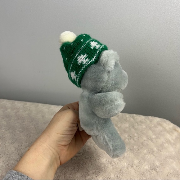 Chosun Gray Teddy Bear Plush Stuffed Animal Toy Green White Knit Stocking Hat - Picture 5 of 7